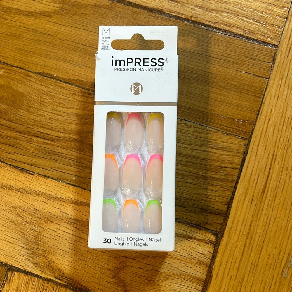 imPRESS Press-On Nails Neon French Tip Medium 30 Nails No Glue  Description: